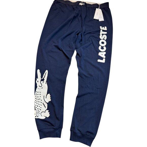 Lacoste Men's LARGE Crocodile Print Stretch Cotton Pajama Pants Navy NWT $89 - Picture 1 of 8